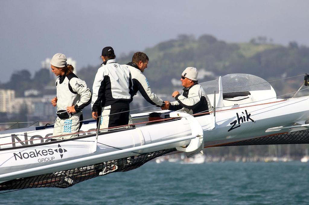 Congratulations for Sean Langman (Team Australia) after he arrives in Auckland after setting a new Trans-Tasman crossing record of 2days and 17 hours. The ORMA60 trimaran sailed from Sydney to Auckland. Team Australia will line up for the 2013 Coastal Classic  © Richard Gladwell www.photosport.co.nz